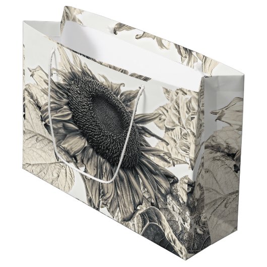 Giant Sunflower  Sepia Design Art Groot Cadeauzakje (Voorkant Gekanteld)