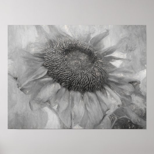 Giant Sunflower  Style Black en White Art Poster (Voorkant)