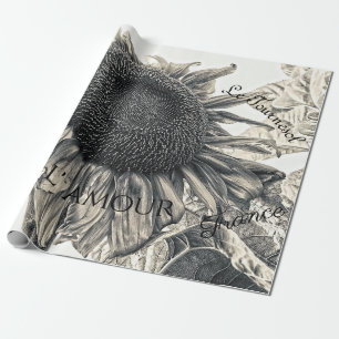 Giant Sunflower Vintage Sepia Decoupage Ephemera Cadeaupapier