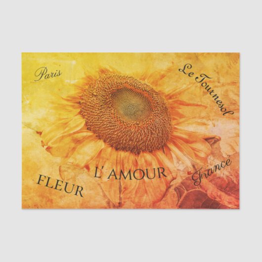 Giant Sunflower Yellow Grunge Script Tissuepapier (Voorkant)
