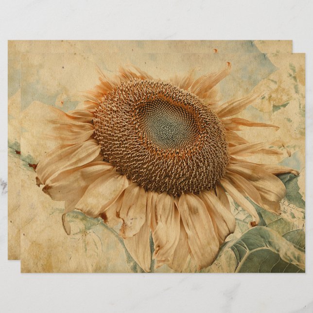 Giant Sunflower Yellow Old  Decoupage Art (Voorkant / Achterkant)