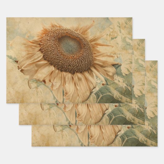 Giant Sunflower Yellow Old  Decoupage Art Inpakpapier Vel (Set)