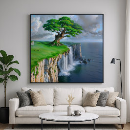 Giant Tree Cliff - Natuur landschapskunst stijl Poster
