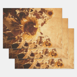 Giant  zonnebloemen Sepia Decoupage Art Inpakpapier Vel