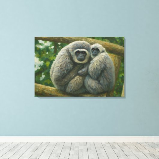 Gibbon Companions - Emotioneel wildlifeportret Canvas Afdruk (Insitu (Houten vloer))