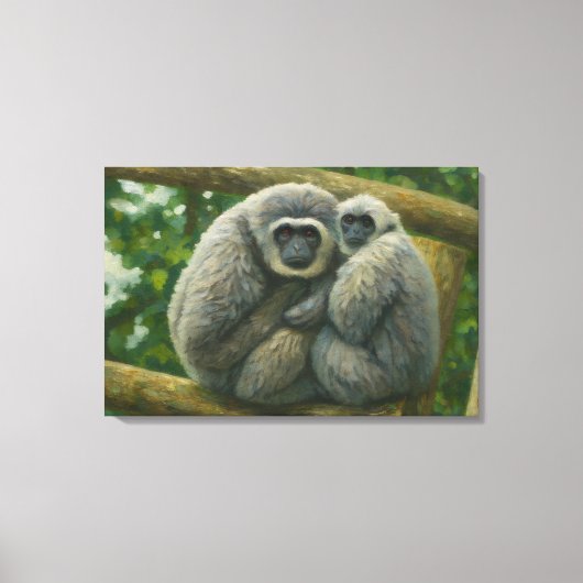 Gibbon Companions - Emotioneel wildlifeportret Canvas Afdruk (Voorkant)