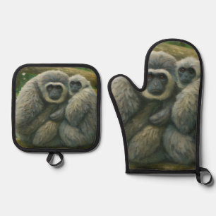 Gibbon Companions - Emotioneel wildlifeportret Ovenwant & Pannenlap Set