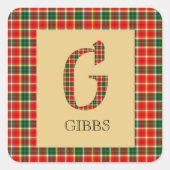 Gibbs Tartan Monogram G Vierkante Sticker (Voorkant)