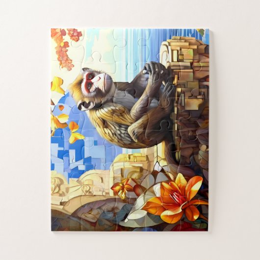 Gibraltar aap zit op rotsen in Spanje Legpuzzel (Verticaal)