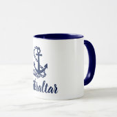 Gibraltar - Style Maritime Mug Bleu Et Blanc (Devant droit)