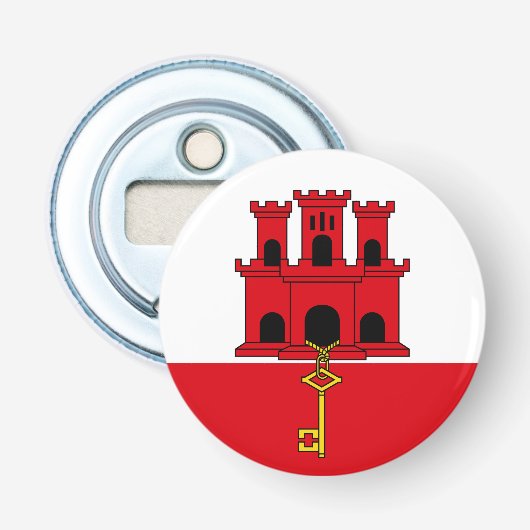 Gibraltar Vlag Button Flesopener (Voorkant)