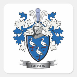 Gibson Family Crest Coat of Arms Vierkante Sticker