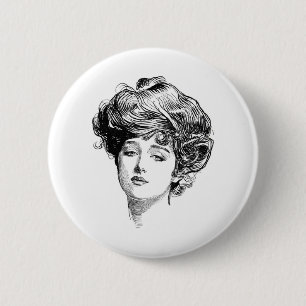 Gibson Girl Antiek Illustratie Ronde Button 5,7 Cm