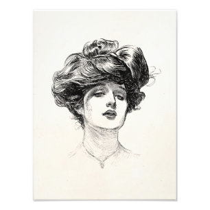 Gibson Girl Edwardian Retro Woman Portret Foto Afdruk