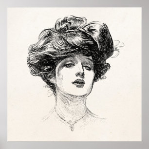 Gibson Girl Edwardian Retro Woman Portret Poster