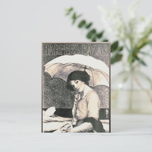 Gibson Girl met Umbrella 1911 Magazine Hoesje Briefkaart (Staand voorkant)