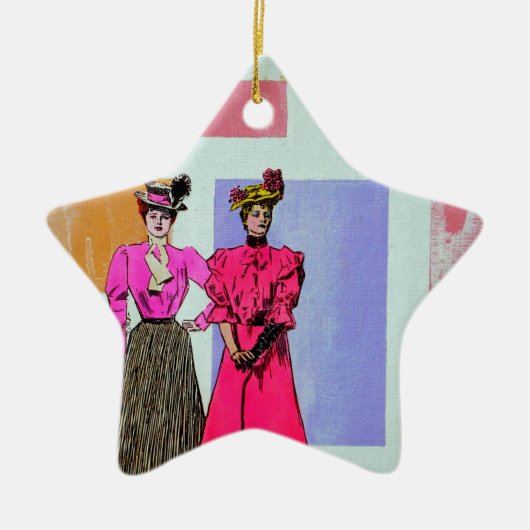 Gibson Girls in een Mondriaan Pattern Keramisch Ornament (Voorkant)