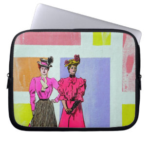 Gibson Girls in een Mondriaan Pattern Laptop Sleeve