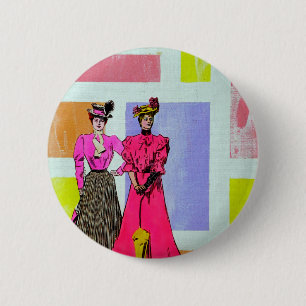 Gibson Girls in een Mondriaan Pattern Ronde Button 5,7 Cm