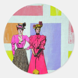 Gibson Girls in een Mondriaan Pattern Ronde Sticker
