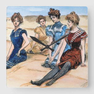 Gibson Girls op het strand, 1900 Vierkante Klok
