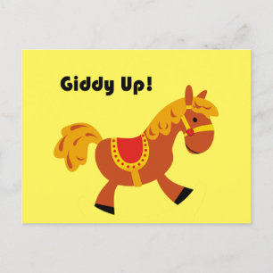 Giddy Up Children's Brown Saddle Horse Cartoon Briefkaart