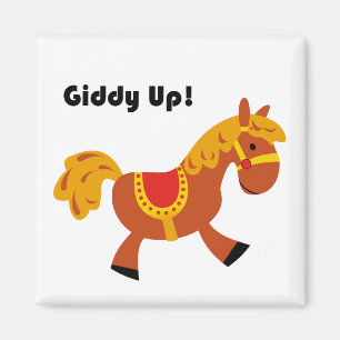 Giddy Up Children's Brown Saddle Horse Cartoon Magneet