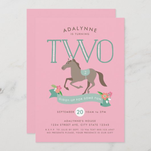 Giddy Up for Fun Second Birthday Invitation (Voorkant / Achterkant)