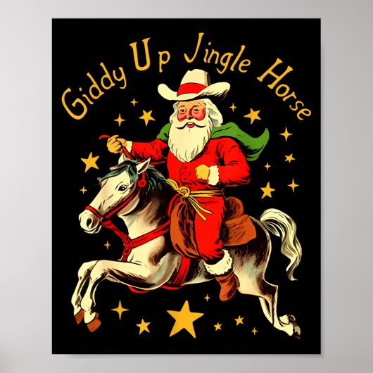 Giddy Up Jingle Horse Funny Retro Santa Cowboy Chr Poster (Voorkant)