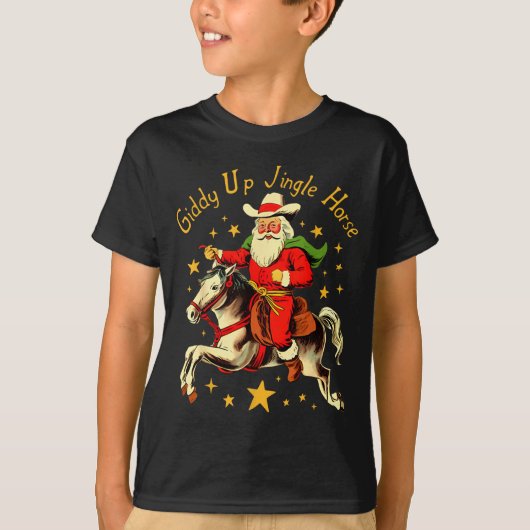 Giddy Up Jingle Horse Funny Retro Santa Cowboy Chr T-shirt (Voorkant)