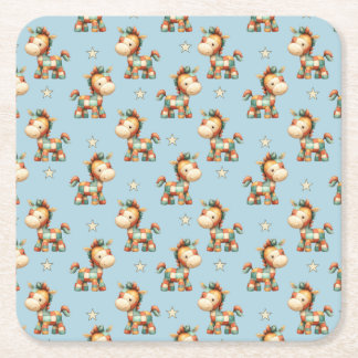 Giddy-Up Patchwork Pony Birthday Vierkante Kartonnen Onderzetter