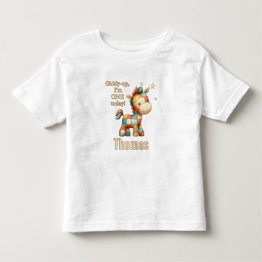 Giddy-Up Patchwork Pony First Birthday Kinder Shirts (Voorkant)