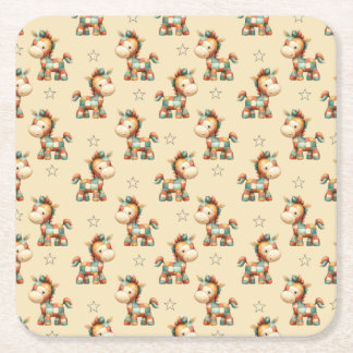 Giddy-Up Patchwork Pony Verjaardag Vierkante Kartonnen Onderzetter
