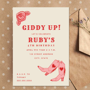 Giddy Up Pink Cowgirl Boots Roos Birthday Kaart