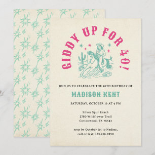 Giddy Up Roze Turquoise Cowgirl 40e verjaardag Kaart