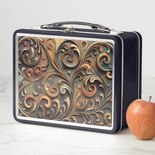 Gided Baroque Scrollwork Metal Lunchbox (En situation)