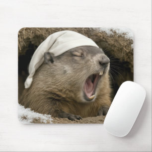 Giechelend marmot met nachtmuts muismat