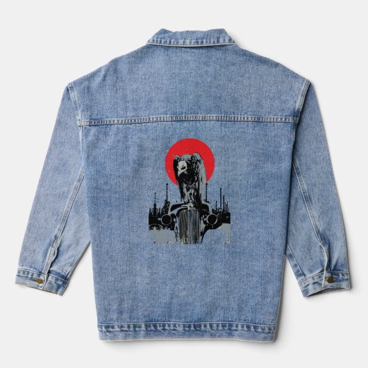 Gier op Oldtimer met Rode Zon Denim Jacket (Achterkant)