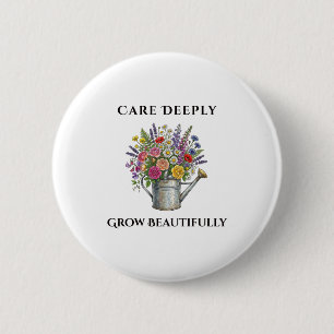 Gieter met Bloemen Botanische Tuin Kunst Gif Ronde Button 5,7 Cm