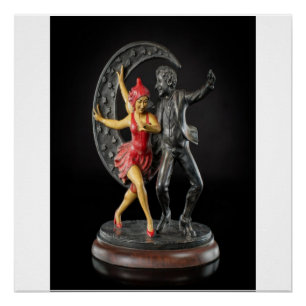 Gietijzeren sculptuur van een nar en 1920s Flapper Perfect Poster