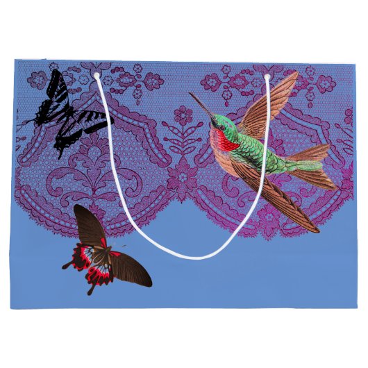 GIFT BAG ANTIEK LACE PATTERN MET BUTTERFLIES GROOT CADEAUZAKJE (Achterkant)