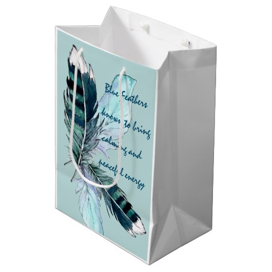 Gift Bag Blue Feathers Medium Cadeauzakje (Voorkant Gekanteld)