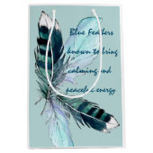 Gift Bag Blue Feathers Medium Cadeauzakje (Voorkant)