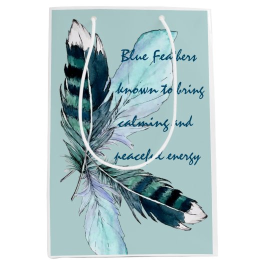 Gift Bag Blue Feathers Medium Cadeauzakje (Voorkant)