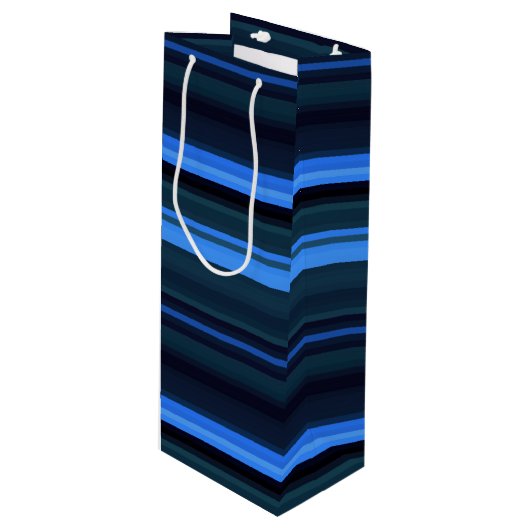 Gift Bag-Blue Stripes Wijn Cadeautas (Voorkant Gekanteld)