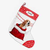 Gift Bag Cute Beagle Dog Snowflake Border Grote Kerstsok (Voorkant (Hangend))