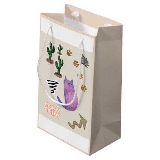 Gift Bag Happy Cat Fish Cactus Meow Paws Klein Cadeauzakje (Achterkant Gekanteld)