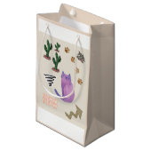 Gift Bag Happy Cat Fish Cactus Meow Paws Klein Cadeauzakje (Voorkant Gekanteld)