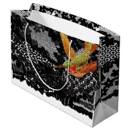 Gift Bag HUMMINGBIRD EN ZWARTE LACE Groot Cadeauzakje