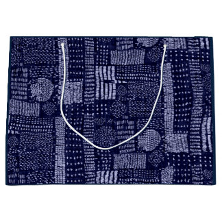 GIFT BAG JAPANESE GEOMETRISCH PATROON IN DARK BLUE GROOT CADEAUZAKJE